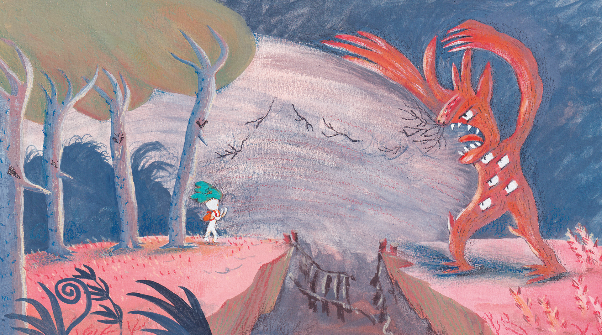 A giant bully screaming at the main character. The main character brace the threat and stood their ground undeterred.